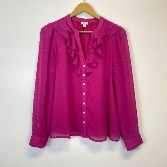 J. Crew Pink Textured Chiffon Ruffle Button Up Blouse - Picture 3 of 15